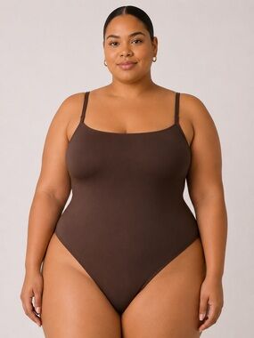 Skims Coco Seamless Spaghetti Strap Thong Bodysuit Brown Shapewear 3X